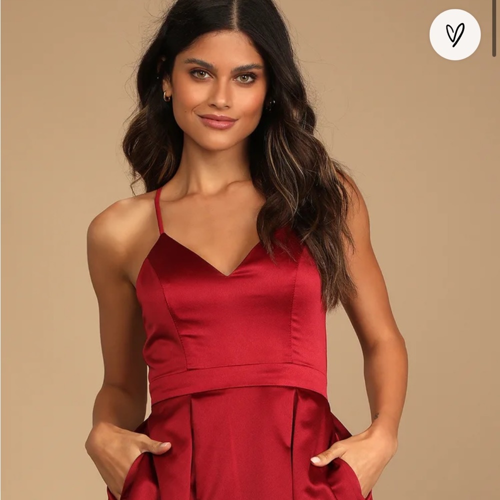 Red Satin Lulus Midi Dress